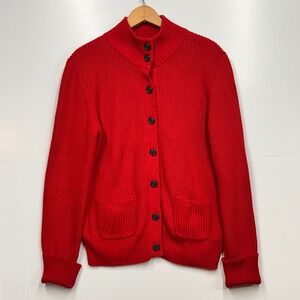 Lauren Ralph Lauren Red Cotton Knit Button Front Cardigan Sweater Preppy Holiday